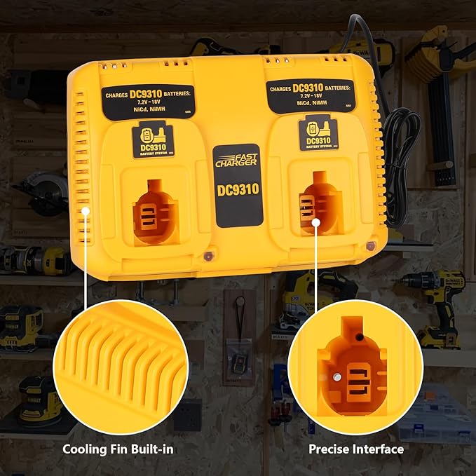 DC9310 18V Battery Charger for Dewalt, Replacement for 7.2V??8V NiCd NiMH XRP Batteries, Dual Port Fast Charger Compatible with DC9096 DC9098 DC9099 DW9096 DC9091 DC9061 DW9072 DE9057