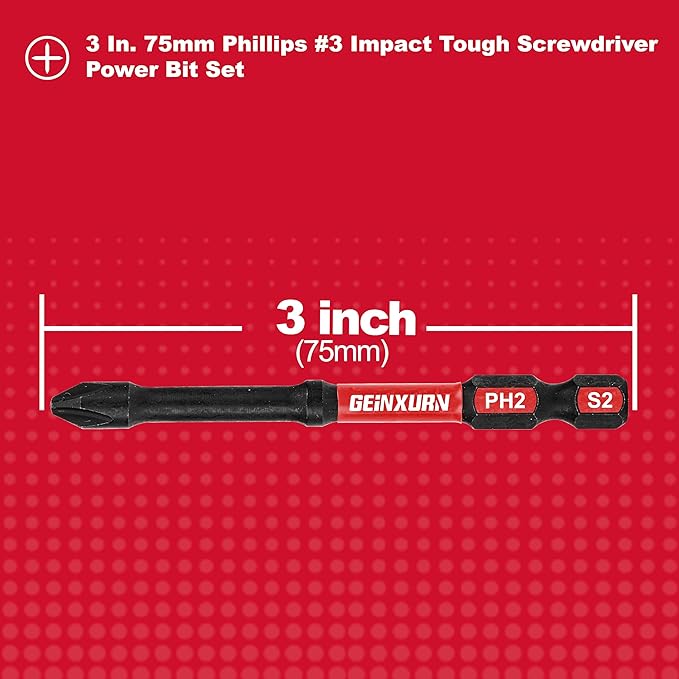 Impact Tough #2 Phillips 3 in. D2 Steel Long Extension Insert Driver Bits,15Pack 1/4 Inch Hex Shank Long Cross Magnetic PH2 Screwdriver Bits Set