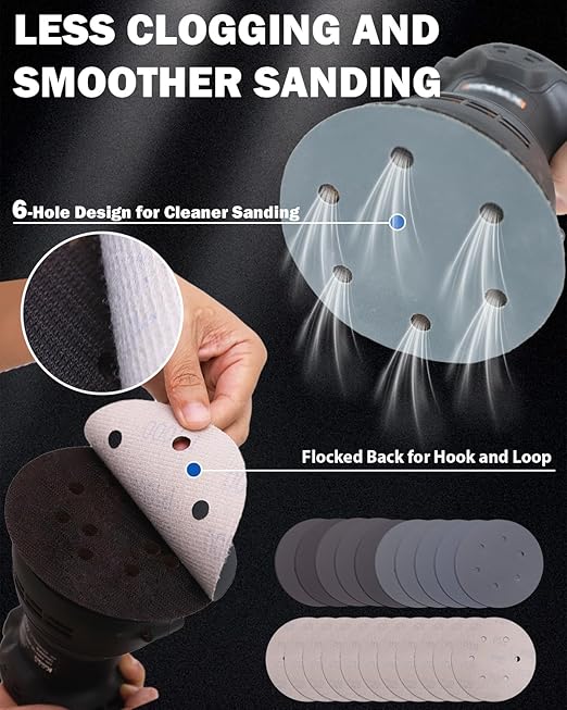 50PCS 6 Inch Wet Dry Sanding Paper Discs Hook and Loop, 6 Hole 120 to 1000 2000 3000 Grit Sandpaper for DA Random Orbital Sander, Silicon Carbide Fine Sandpaper Assortment for Car Wood Metal Polishing