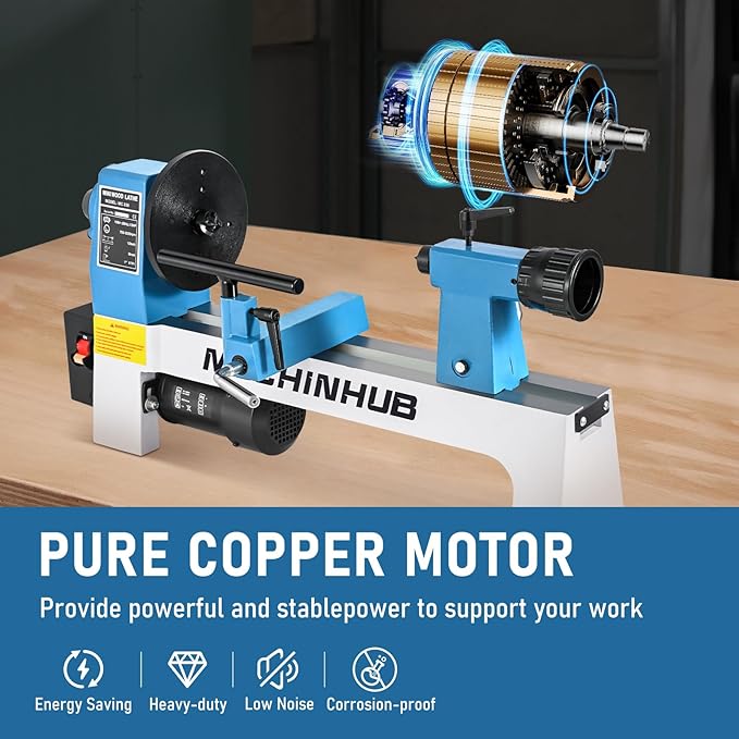 Mini Benchtop Wood Lathe, 8" x 12" Small Wood Lathe Machine 1/3 HP Infinitely Variable Speed 750-3200 RPM with Wood Turning Lathe Tools Kits Professional for DIY Woodworking