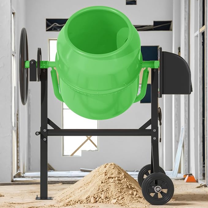 4.5 Cu.Ft. Electric Cement Mixer, 120L Dumb Portable Concrete Mixer with wheel&Stand,120V Mortar For Concreat,Mortar,Feeds and Seeds, Green