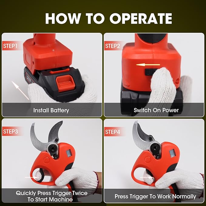 Electric Pruning Shears竊? inches (50mm) Cutting Diameter竊똂ordless Pruning Shears with LCD Display竊?pcs 2000mAh Rechargeable Lithium Battery, 2pcs Upgraded SK5 blades