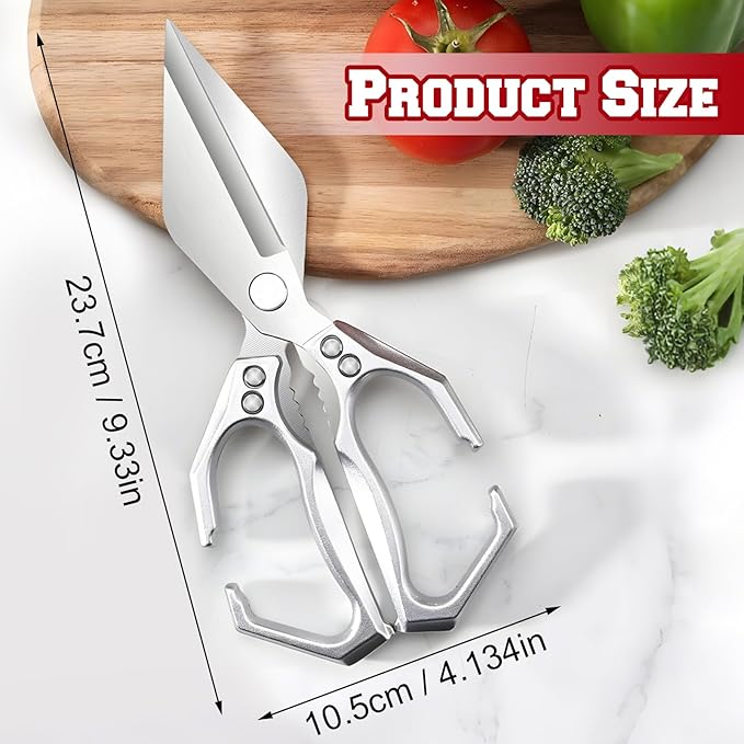 Multifunctional Heavy-Duty Kitchen Shears, High-Carbon Steel Culinary Shears, Heavy Duty Kitchen Scissors for Food with Ergonomic Handle for Chicken, Meat, Seafood (Red)