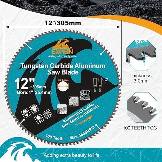 Metal Blade 12 Inch for Aluminum Non Ferrous 60 Tooth Tungsten Carbide Tipped Blade with 5/8-Inch Arbor Pack of 2