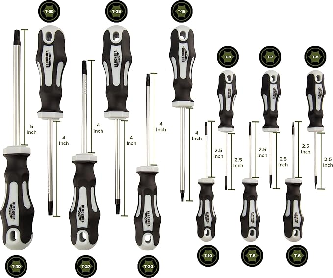 Blackout XP 12-Piece Torx Screwdriver Set Plus Zippered Carrying Bag | Precision Magnetic Screwdriver Tool Set, Black (12 Piece)