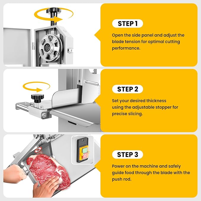 1500W Electric Meat Band Saw, Stainless Steel Tabletop Electric Cutting Machine with 8 Saw Blades, 0.04-4.3 Inch Cutting Thickness, 20x15 in Table Sawing for Chicken Fish Trotter Beef (1500W)