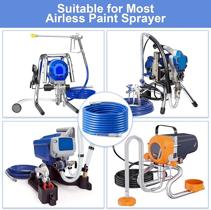 50Ft x 1/4" Airless Paint Sprayer Hose, 8500PSI High Pressure Airless Paint Spray Hose with 5Ft Whip Hose & 1/4" Hose Connector & Sprayer Swivel Joint for Airless Spraying Machine