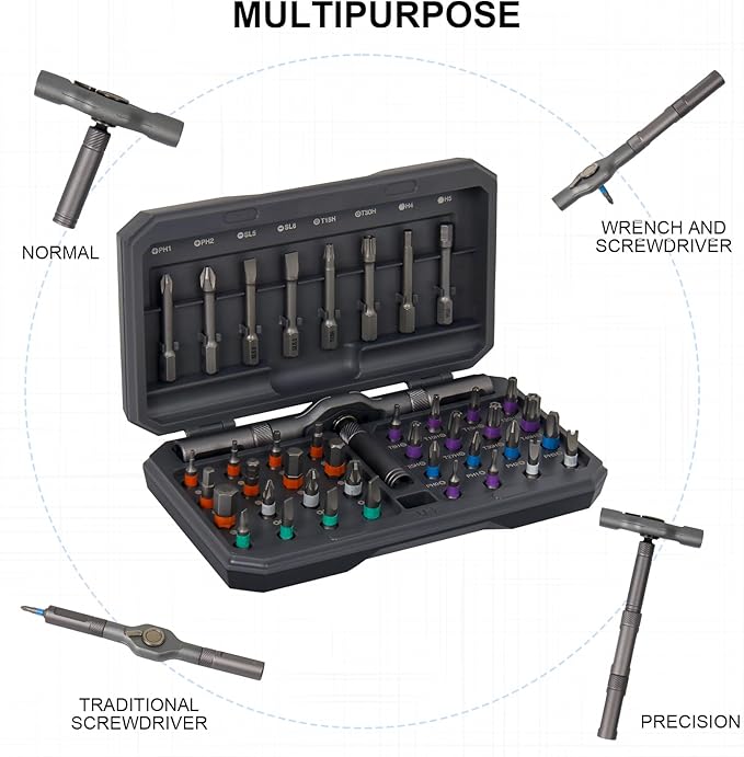 42 in 1 Magnetic Screwdriver Set, DIY Ratchet Screwdriver Set, Multi Bit Screw Driver Set Kit with Case, Handle Detachable, Portable Repair Tool for Electronics, Glasses, Bicycles & Home Repair