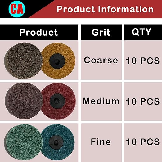 31Pcs 3" Surface Conditioning Disc, Quick Change Sanding Discs with 1/4" Shank Holder for Die Grinder Prep Strip Grind Polish Finish Burr Rust Paint Removal