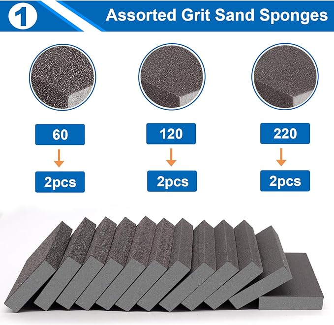 smseace 6Pack Sanding Block 60/120/220 Grit Sandpaper Block Washable and Reusable Sanding Blocks for Wood/Drywall/Metal/Glasses Sanding Block Set Sanding Sponge