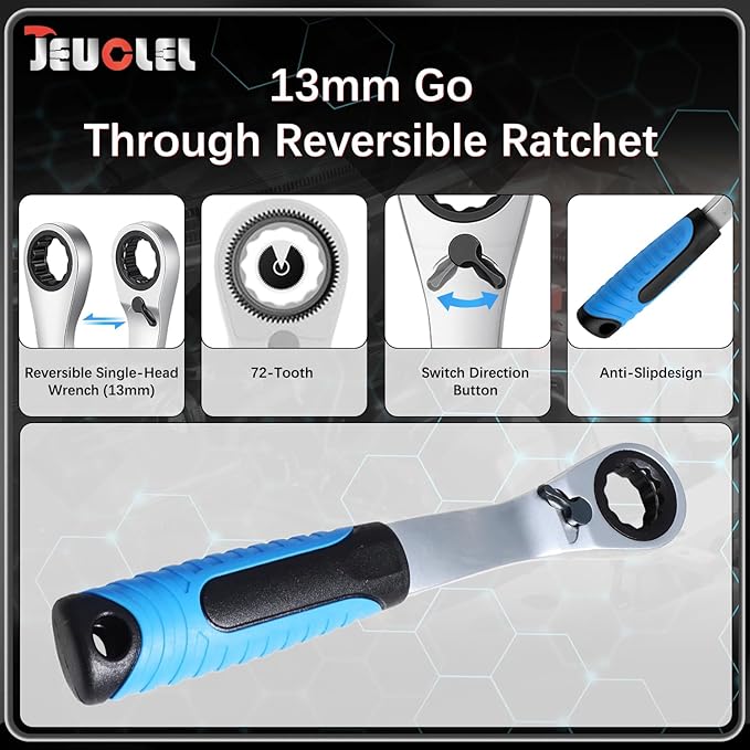 29PCS Pass Through Socket Set, 1/4 Inch Drive Impact Master Socket Wrench Kit, Ratchet Set With Universal Joint, Deep Socket Set, Low Profile Go-Through Socket Srench Set
