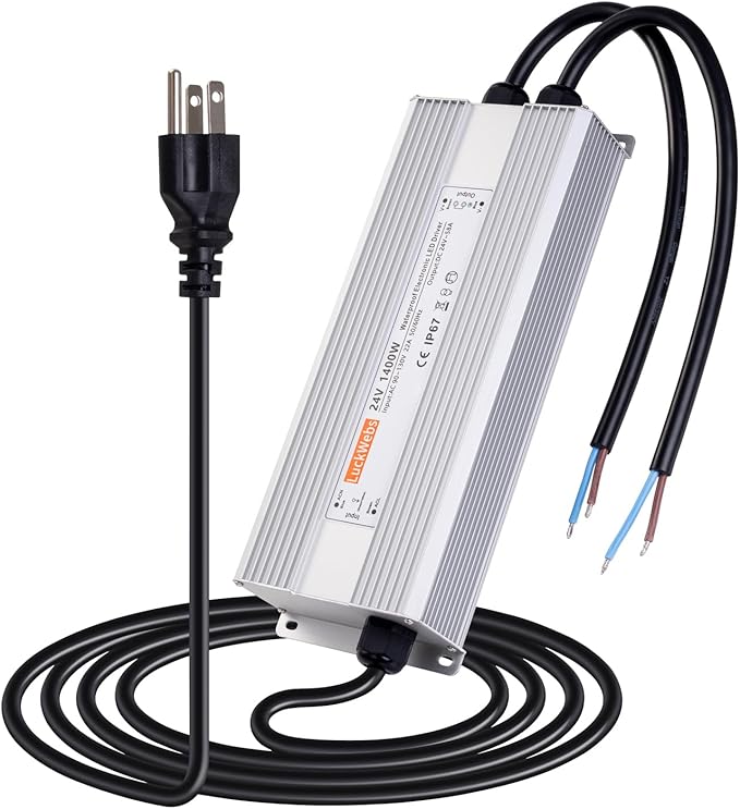 LED Driver 24V1400W Waterproof Power Supply AC 90-130V to DC 24V58A Low-Voltage Transformer IP67 Switching Power Supply Suitable for high-Power LED Lighting and Any 24V DC Equipment