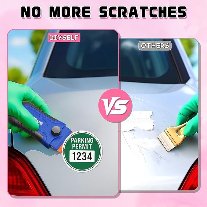 DIYSELF 2 Pcs Plastic Razor Blade Scraper with 10 Pcs Blades, Plastic Scraper Tool for Adhesive Remover, Scrapers for Cleaning Stickers, Decals, Glass, Windows, Car, No Scratches (Blue)
