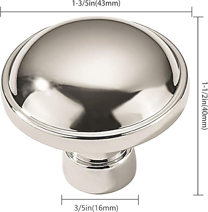 Khtumeware 10 Pack Large Cabinet Knobs - Polished Nickel, 1-3/4 inch (44 mm) Diameter, Heavy Duty Zinc, Kitchen Drawer Pulls and Door Handles