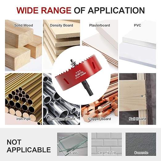 3-15/16" (100mm) Bi-Metal M42 High Speed Steel Hole Saw with Pilot Drill Bit, Smooth Cutting Edge for PVC, Drywall, Wood, Plastic, Gypsum Board, Rubber, Thin Metal