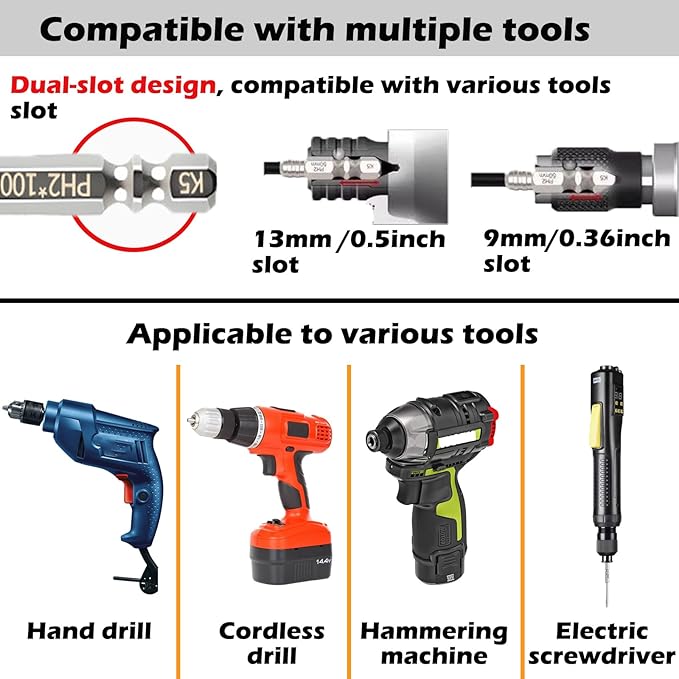 High Magnetic Screwdriver Drill Bit Set, 2025 Upgraded Anti Slip Magnetic Electric Screwdriver Set, S2 Alloy Steel Non Slip Strong Magnetic Screwdriver Bits for Impact Driver and Hand Drill (9 Pcs)