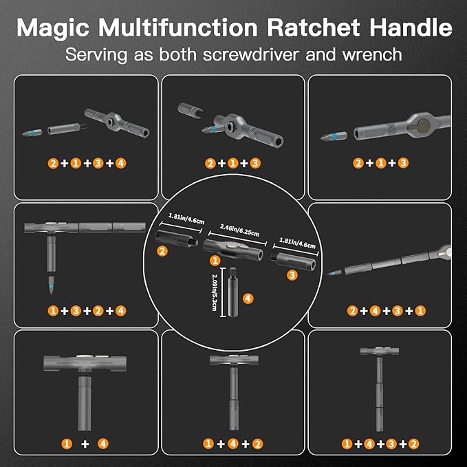 42 in 1 Magnetic Screwdriver Set, DIY Ratchet Screwdriver Set, Multi Bit Magnetic Drive Set with Detachable Ratchet Handle, Portable Compact Repair Tool Kit for Furniture Computer Bicycle