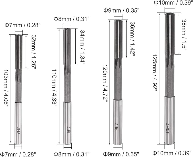 uxcell Chucking Reamer Set Lathe Machine Reamer Straight Flute Milling Cutter High Speed Steel H7 Tolerance (2mm 3mm 4mm 5mm 6mm 7mm 8mm 9mm 10mm) 9pcs