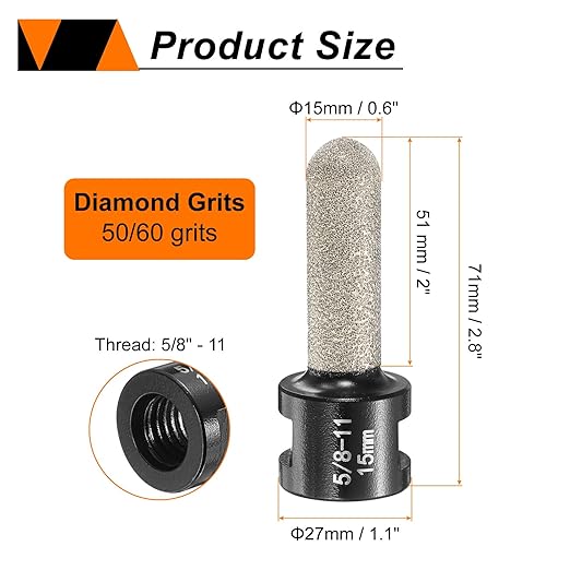 HARFINGTON 2pcs Diamond Finger Bit 15mm Dia Dry Core with 5/8"-11 Thread Diamond Chamfer Bit for Enlarging Shaping Milling Existing Holes on Porcelain Tile Ceramic Marble Countertop, Black
