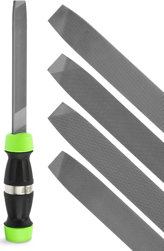 Slida File 4-in-1 Metal File Tool – Bastard, Smooth, Double & Second Cut Set – Compact Hand Shaping Tool for Metal, Steel – Ergonomic Handle – Fits Toolbox – DIY & Pro Use