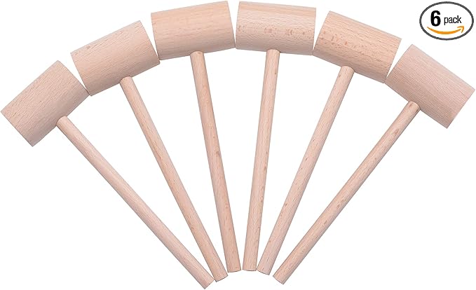 6 Pcs Wooden Crab Lobster Mallets Seafood Hammers, Solid Natural Beechwood