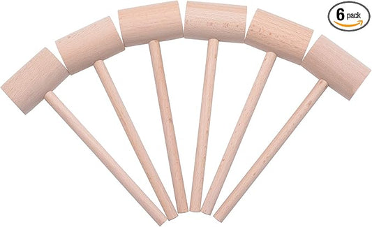 6 Pcs Wooden Crab Lobster Mallets Seafood Hammers, Solid Natural Beechwood