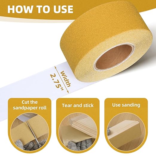 Self Adhesive Stickyback PSA Sandpaper 120 Grit Sandpaper Roll 2-3/4in x 20 Yards PSA Longboard Sandpaper Sanding Sheet for Automotive Woodworking