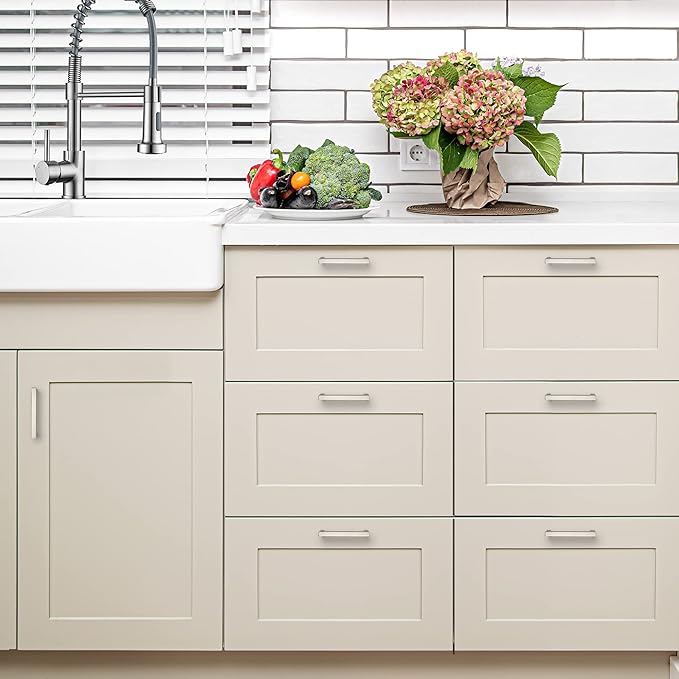 Ravinte 32 Pack 4-1/2 Inch Kitchen Square Cabinet Handles Satin Nickel Pulls Brushed Nickel Kitchen Cabinet Hardware Handles for Cupboard Drawer Pulls