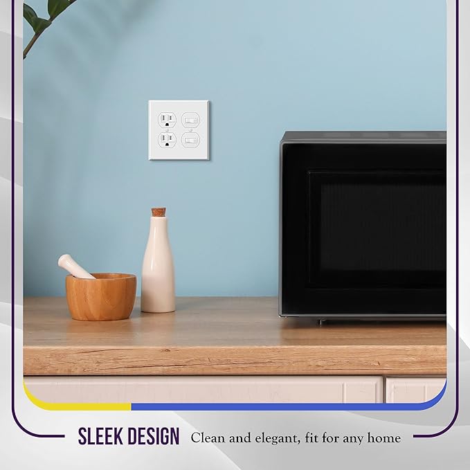 ENERLITES Double Duplex Receptacle Metal Wall Plate, Corrosion Resistant, Standard Size 2-Gang 4.50" x 4.57", Powder Coated Stamped Steel, 7722-WG, White Gloss