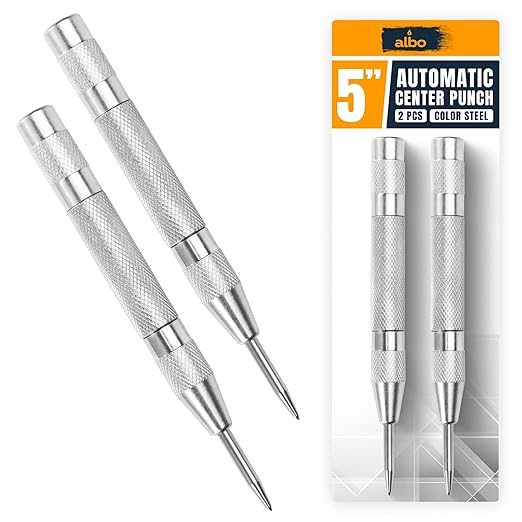 ALBO Spring Loaded Center Punch Tool ??5 Inch Automatic Punch for Metal, Wood, Steel ??Heavy Duty Drill Punch ??Durable Galvanized Coating, Precision Tip for DIY, Workshop & Professional Use (2pcs)