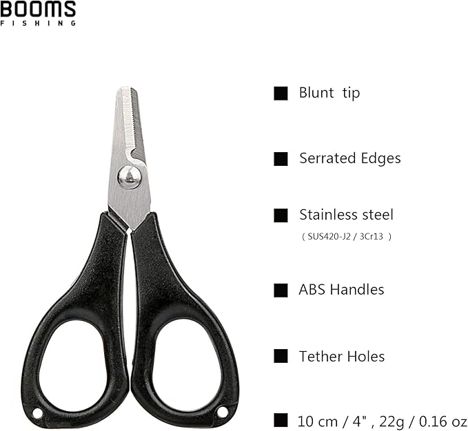 Booms Fishing Fishing Scissors for Braided Line, Fishing Line Cutter Saltwater and Freshwater, Fishing Serrated Shears with Retractor, S01