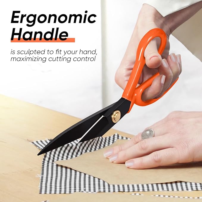Professional Tailor Scissors Heavy Duty - Multi-Purpose Sewing Fabric Scissors for Leather Cutting Industrial Sharp Shears Home Office Arts, and Crafts (10 Inch) Orange