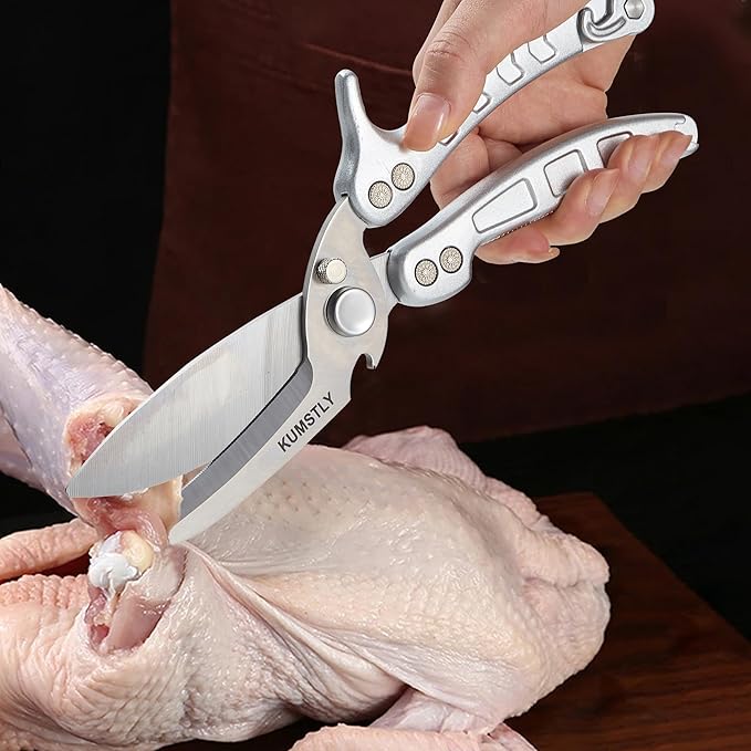 Heavy Duty Poultry Shears Professional Kitchen Scissors for Cutting Chicken, Turkey, Meat, Bones, Vegetables Stainless Steel Spatchcock Shears Multipurpose Food Scissors (Grey)