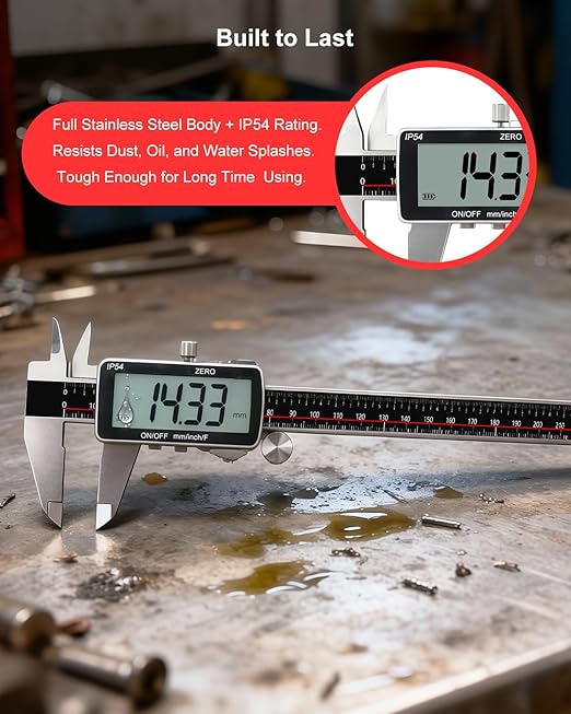 Digital Caliper 12 Inch, 짹0.001" High Precision, Rechargeable & IP54 Calipers Measuring Tool, Stainless Steel Vernier Caliper 300mm with Large LCD, MM/Inch/F, Rubber Grip for 3D Printing, Machine Shop