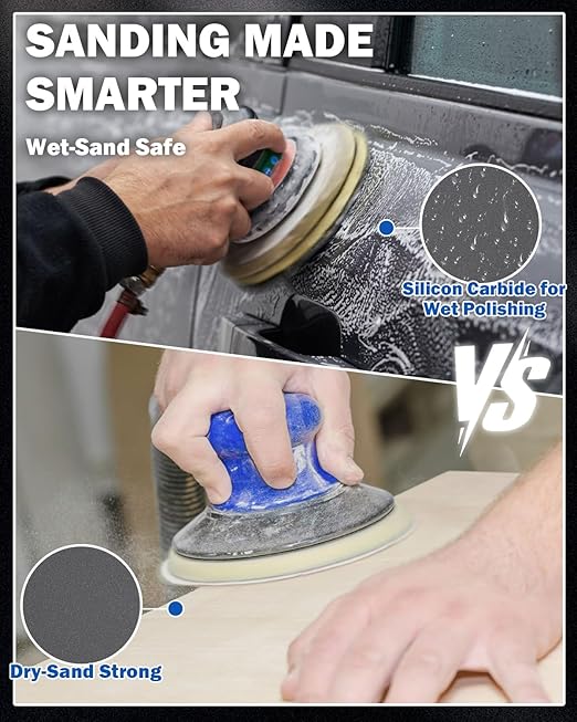 50PCS 6 Inch Wet Dry Sanding Paper Discs Hook and Loop, 6 Hole 120 to 1000 2000 3000 Grit Sandpaper for DA Random Orbital Sander, Silicon Carbide Fine Sandpaper Assortment for Car Wood Metal Polishing