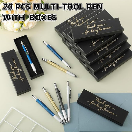 20 Sets Employee Appreciation Gifts for Adult Men Multi Tool Pen with Motivational Quote Boxes Stocking Stuffers Bulk for Father's Christmas White Elephant Gifts (Colorful)