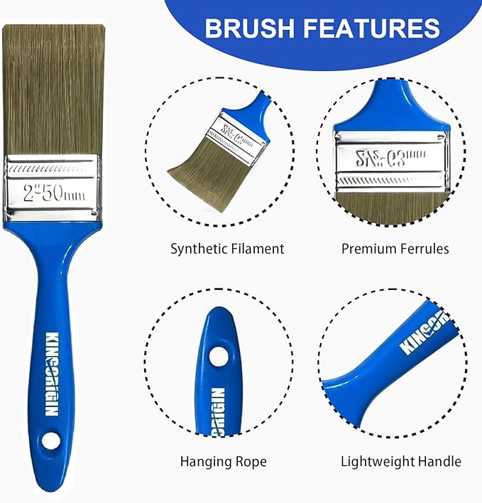 King Origin Versatile Paint Brush Set, 5 Pack, 2 Inch Paint Brushes, Small Paint Brushes for Walls, Furniture, Crafts - Detailed Painting & Larger Surface Coverage