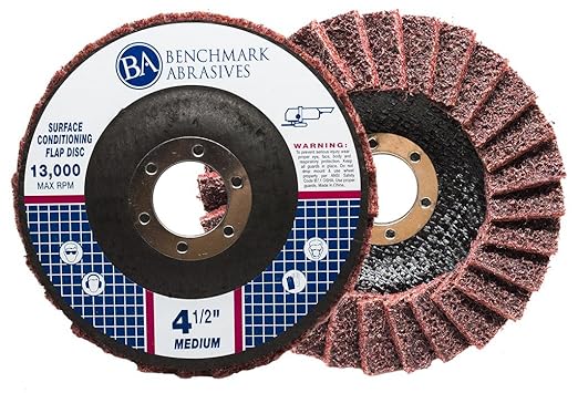 Benchmark Abrasives 4-1/2" x 7/8" Surface Conditioning Type 27 Flap Discs 4 1/2 for Angle Grinder, Sanding Discs for Blending and Polishing - Grinding Wheels 4 1/2 inch - (5 Pack) Medium Grit