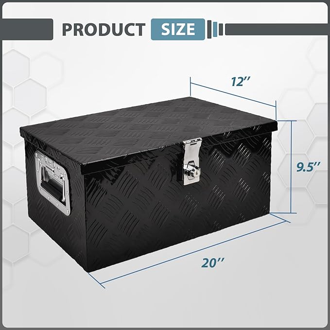 20 Inch Aluminum Truck Bed Tool Box, 5 Bar Tread Truck Tool Box with Lock&Keys, Heavy Duty Waterproof Flatbed tool box for Vans, Trailers, RVS竊똖rucks, Black(20"X12"X9.5")