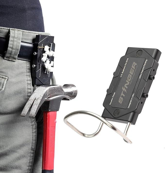 Stinger Magnetic Tool Holder on Tool Hammer Holder for Belt, Strong Magnets Belt Clip Holster for Any Magnetic Tools and Hardware Holds Hammer, Wrench, Pliers, Screws, Nails, Drill Bit, Screw Driver