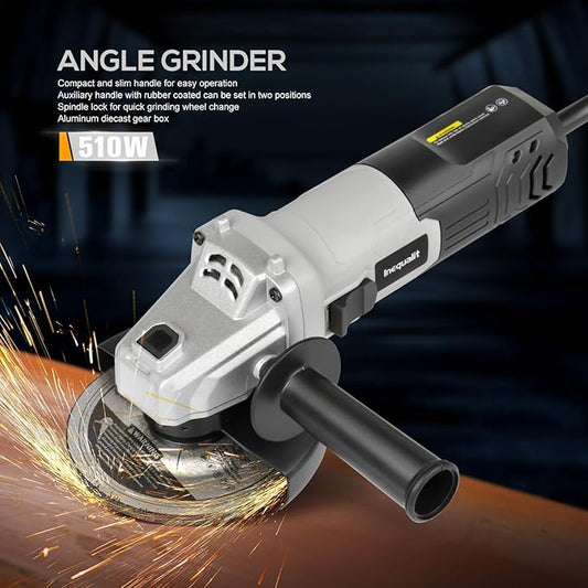 Corded Angle Grinder Grey, 4.0-Amp 4-1/2 Inch 12000RPM with Grinding and Cutting Wheels, Flap Disc and Auxiliary Handle for Cutting, Grinding, Polishing and Rust Removal
