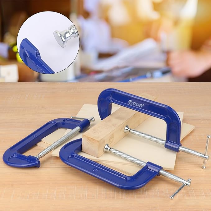 3 Pack 6 Inch Blue C-Clamp - Heavy Duty Iron C Clamps, C-Clamp for Woodworking, Brake Calipers, Maintain, Building, DIY Project