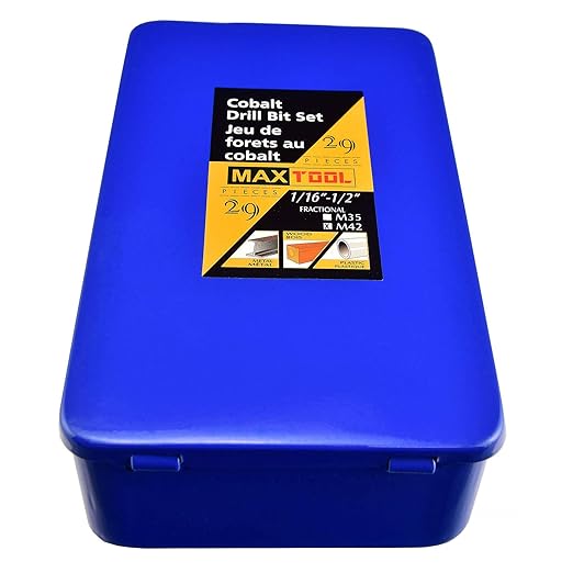 MaxTool Twist Drill Bit Set 29PCs 8% Cobalt HSS M42 Jobber Length Fully Ground for Hardened Steel Metal Cast Iron etc 1/16??to 1/2?? JBS42G10R029P