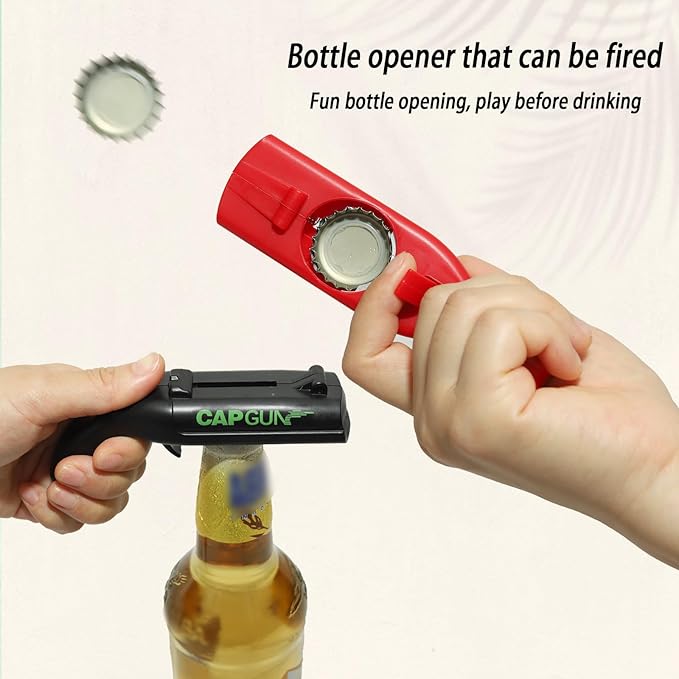 2PC Cap Gun Bottle Opener - Fun and Functional Novelty Beer Bottle Opener with Realistic Design, Gift for Beer Lovers, Parties, and Themed Events (black-blue)