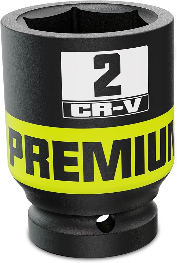 1" Drive Deep 6 Point Impact Socket, 2'' Deep Socket, SAE, CR-V, Color-Coded for Auto Repair, Mechanics & DIY