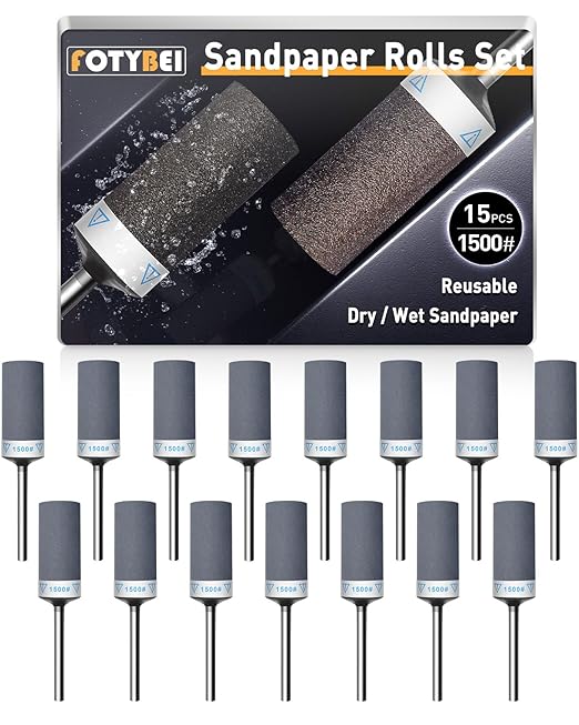 15Pcs 1500 Grit Sanding Drums Sandpaper Sticks Set for Dremel Rotary Tool with 1/8" Shank, Rotary Tool Accessories Suitable for Metal Rust Removal/Jade Polishing/Stone Grinding (1500 Grit)