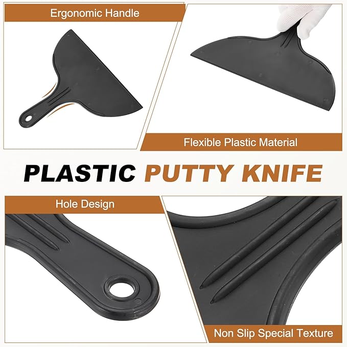 HARFINGTON 5pcs Putty Knife Scraper 10" Width Flexible Plastic Putty Knife Paint Scraper Tool for Taping Drywall Spreading Painting Wall Scratching Black