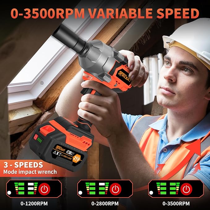 1500N.m Impact Wrench,1/2" High Torque 1107ft-lbs Brushless Impact Gun with 2 x 4.0Ah Battery,21V Power Impact Driver with 5 Sockets,LED Light,Electric Impact Truck RV Car Heavy Construction