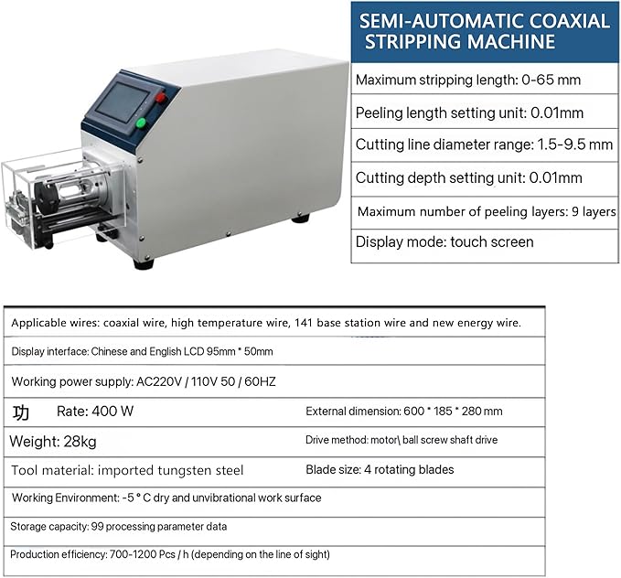 Coaxial Cable Wire Stripper Machine, Automatic Electric Wire Stripper Machine, RF Antenna Stripper, LCD Touch Screen