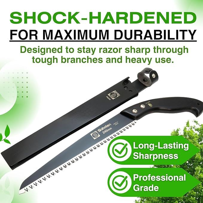 Saboten Japan 9.4" Japanese Pruning Saw ??Fluorine-Coated High-Carbon Steel Blade, Traditional Wooden Handle, Precision Pull Cut Tool for Branches ??forest Originals, Made in Japan